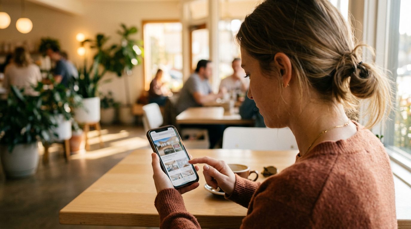 A marketing dashboard on a laptop next to a coffee