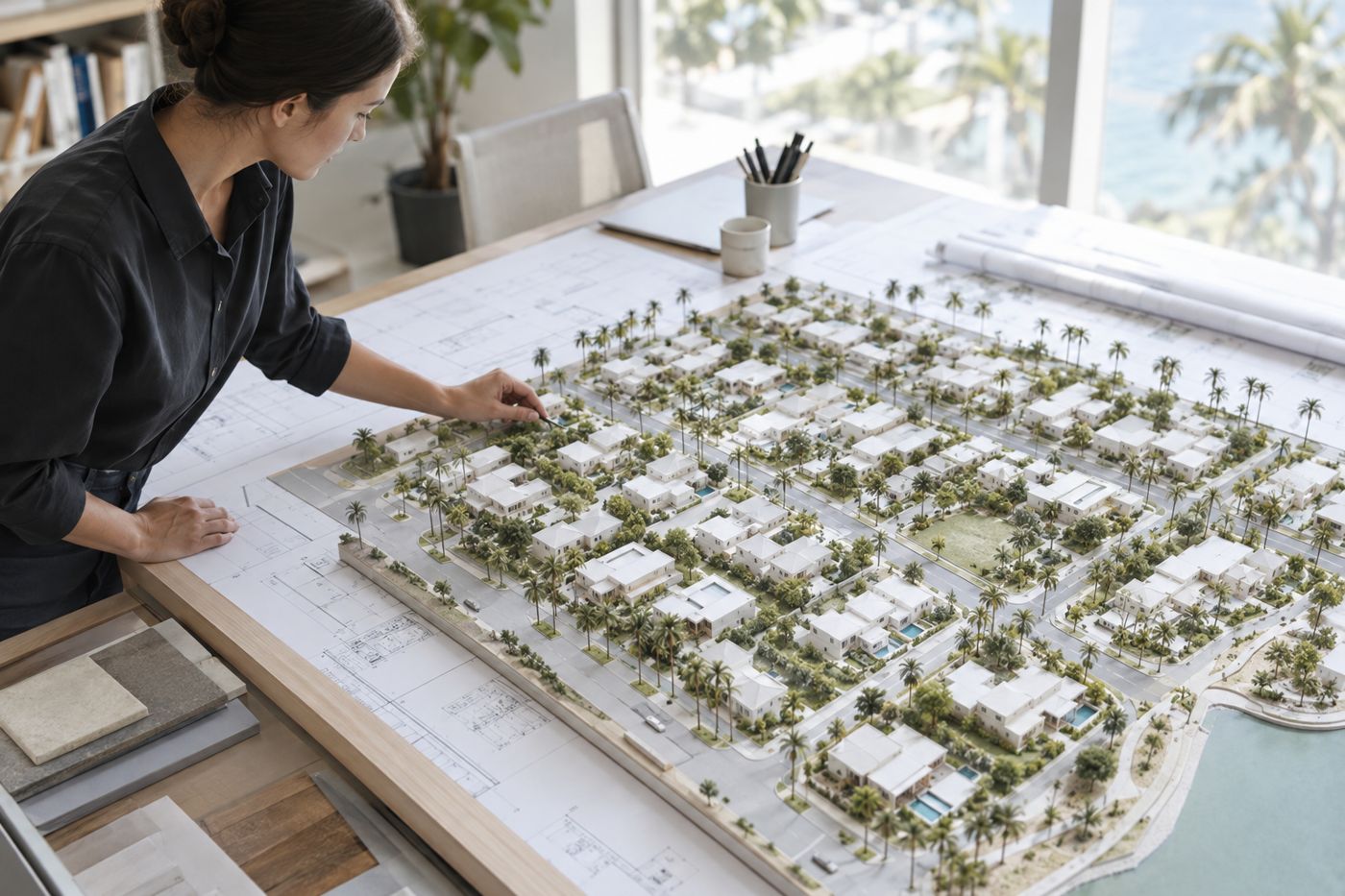 An architect's model of a whole neighborhood of homes